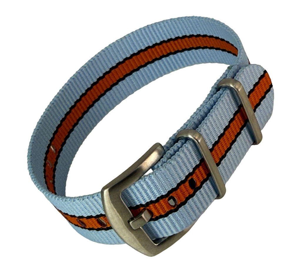 NATO Strap Farbe Gulf hellblau - orange verkürzt