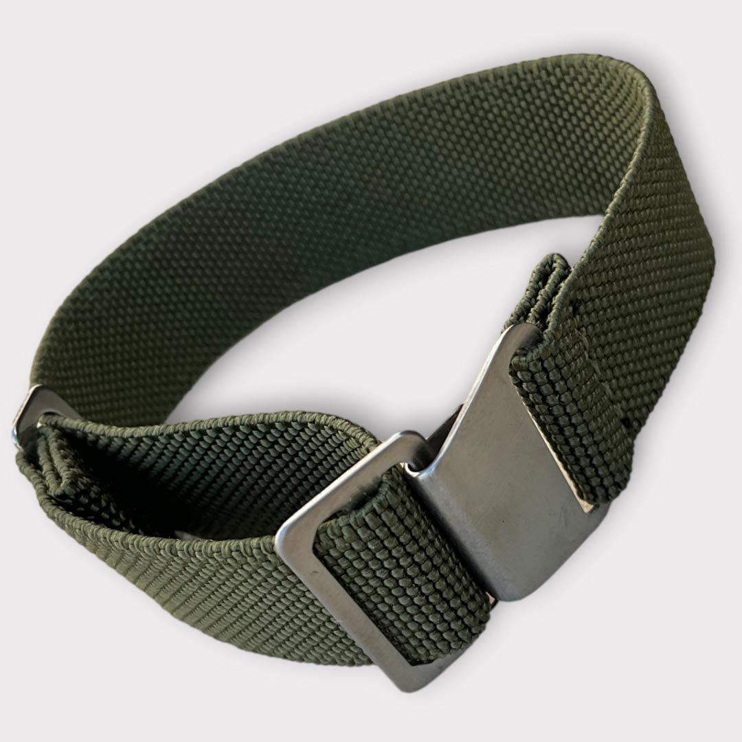 Stretch Uhrenarmband mit Spangenschliesse aus mattierten Edelstahl - Parachute Strap