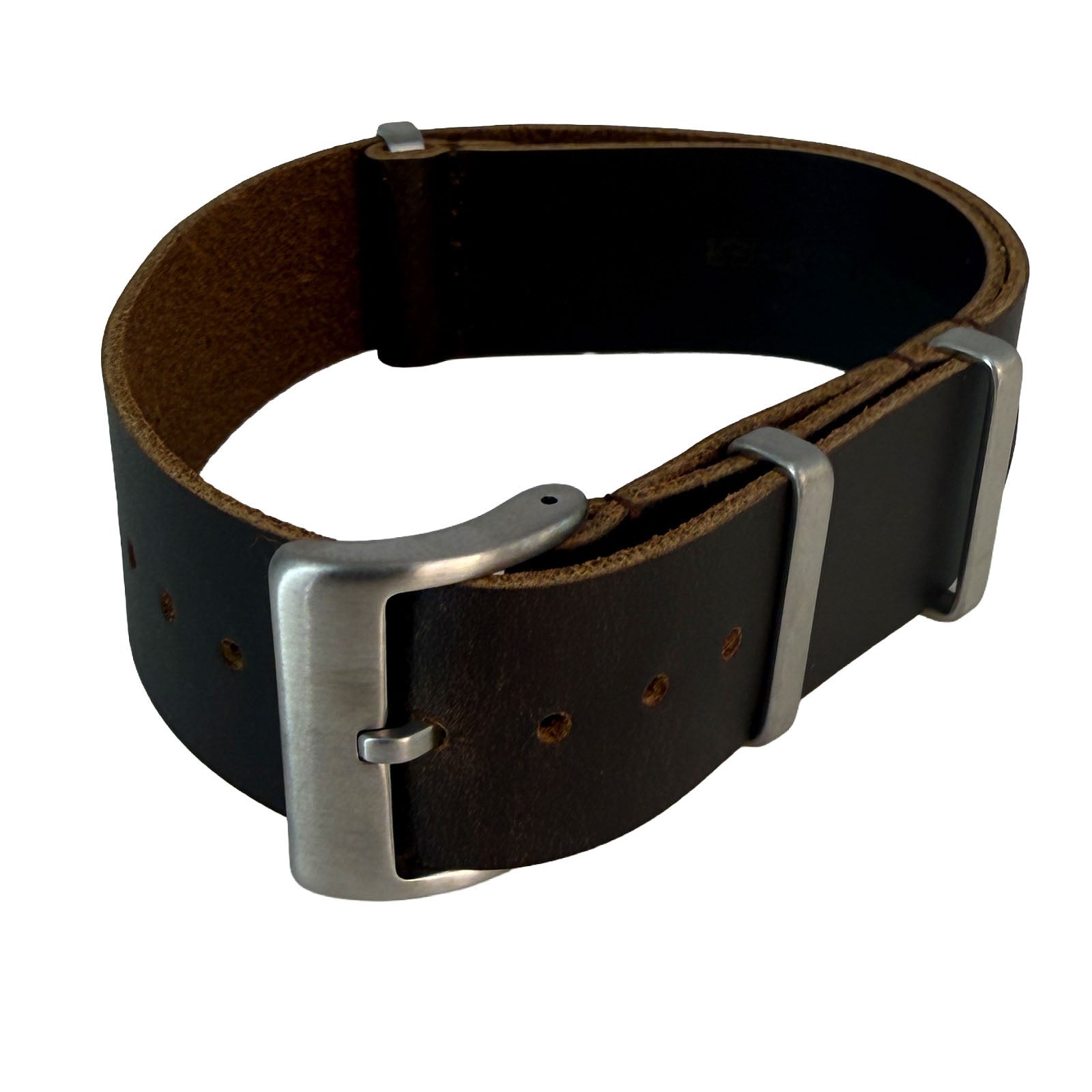NATO Strap aus Leder Farbe dunkelbraun - coffee